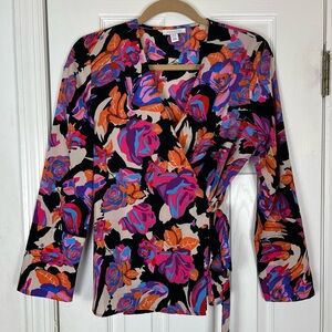 Topshop Bright Floral Print Tie Wrap Blouse
